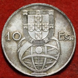 Circulated 1954 Portugal 10 Escudos Silver Foreign Coin S/h photo