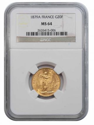 1879 - A 20 Francs Gold Coin - Angel/genius,  France Ngc Ms64 photo