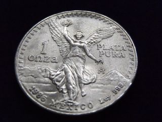 Mexico 1986 1 Oz Libertad 0.  999 Fine Silver Coin Luster Unc photo