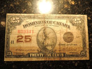 1923 Dominion Of Canada Shinplaster 25 Cents Paper Campbell Clark Dc - 24d 639311 photo