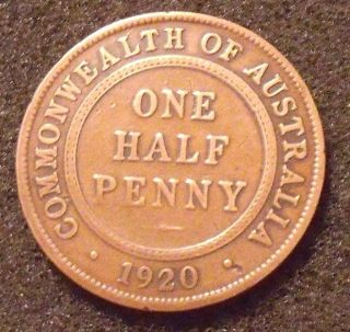 Australia 1/2 Penny,  1920 Coin photo