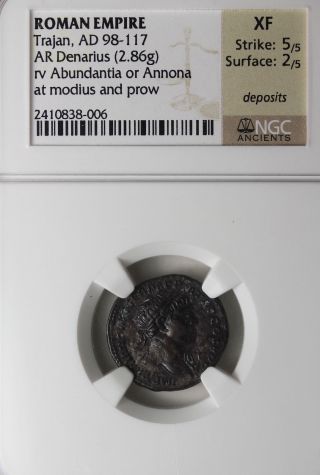 Trajan 98 - 117 Ar Denarius Ngc Xf Roman Silver Coin Ric.  165 photo