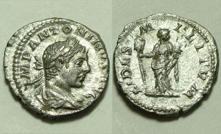 Rare Ancient Roman Silver Coin Denarius Elagabalus 219 Fedes Standard & Vexillum photo