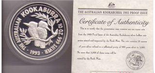 1993 $10 10oz.  999 Proof Silver Kookaburra Coin - Perth photo