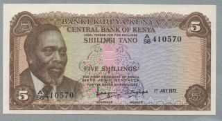5 Shillings Kenya Uncirculated Banknote,  01 - 07 - 1972,  Pick 6 - C photo