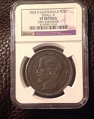 1865r Guatemala Large Silver Peso Coin Very Low Mintage Ngc Graded Slabbed. photo