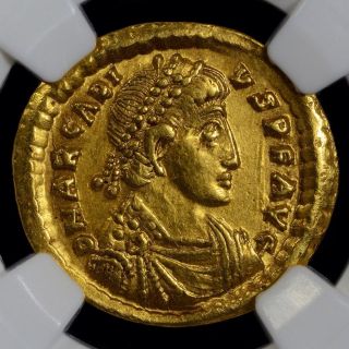 Eastern Roman Empire Gold Solidus Of Arcadius Rare Simium Ngc Au 5/5 photo