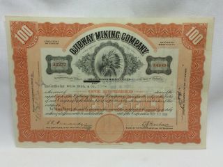 Ojibway Mining Company Stock Certificate 100 Shares Michigan Abnc Issued 1928 photo