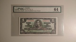 1937 Bank Of Canada 1$ Co / To An2763854 Graded / High Value / Cunc64 photo