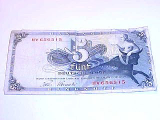 1948 Funf 5 Deutsch Mark Banknote - Sn 11v656515 - Good/fair - L@@k photo