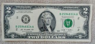 One Us American Two Dollars 2009 Circulated Rare Paper Money Banknote photo