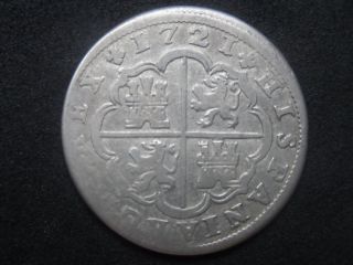 18th Century,  Silver 1721 Philippus Spanish 2 Reales Pistareen Colonial Coin photo