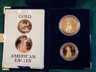 1987 W - 1oz.  & 1987 P - 1/2oz.  Gold American Eagle Proof Coin - 22karat 91.  6 Pure photo