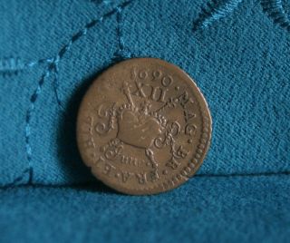 Ireland Shilling 1690 June Brass World Coin Eire Rare Hibernia Irish Gun Money photo