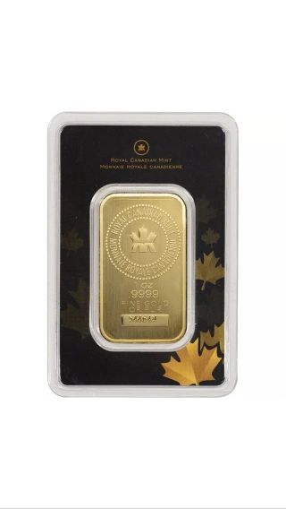 1 Oz.  Gold Bar - Royal Canadian (rcm) -.  9999 Fine In Assay photo