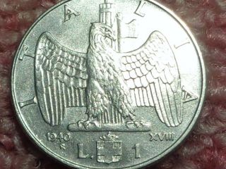 Italy,  Empire Fascist 1940,  1 Lira Vittorio Emanuele Iii,  Wwii Coin.  Eagle On Fasces photo