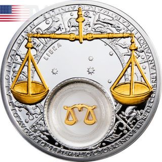 Belarus 2013 20 Rubles Libra Zodiac Gilded Proof Silver Coin photo