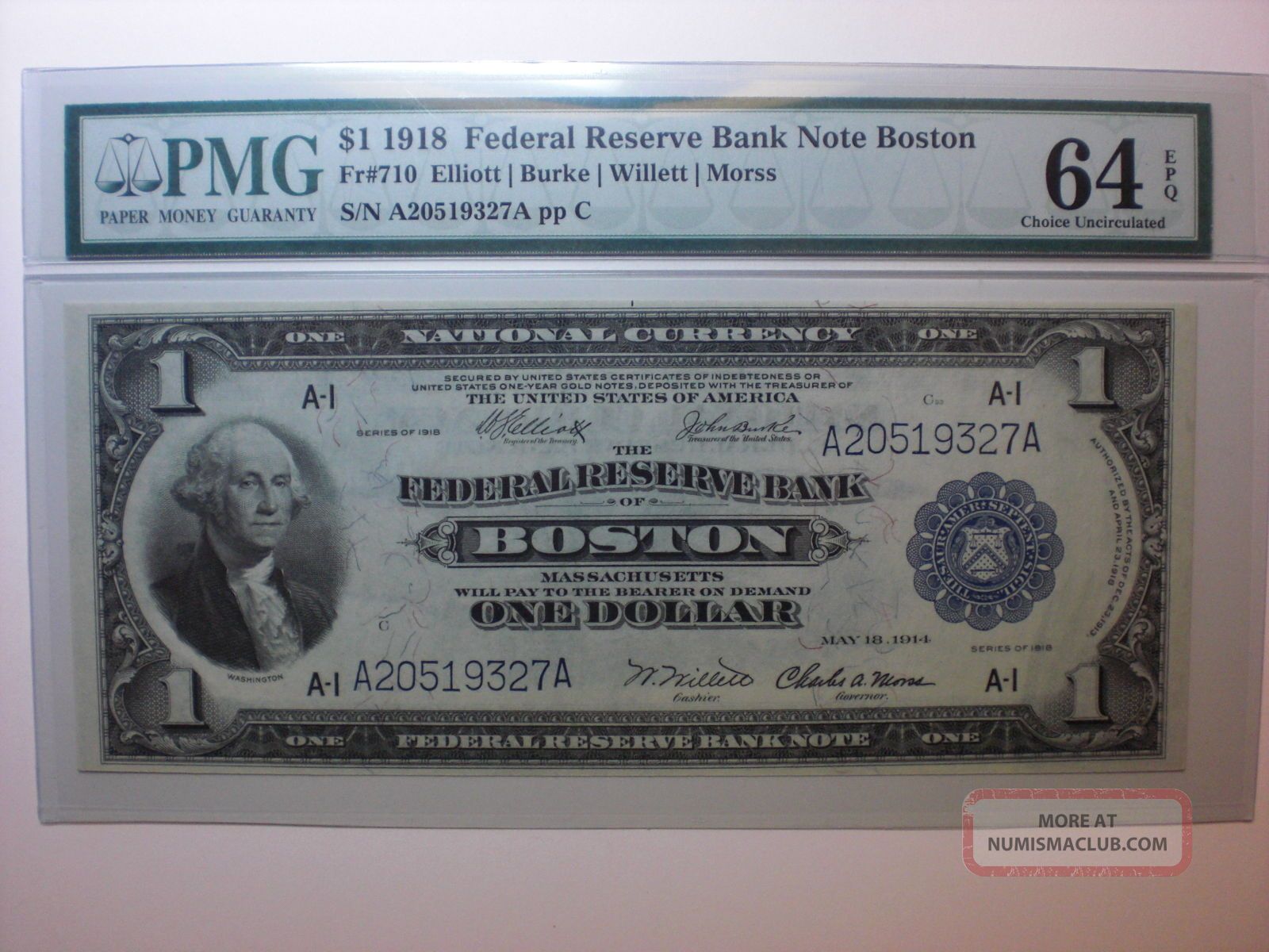 Fr 710 $1 1918 Federal Reserve Bank Note Boston - Pmg 64epq - Uncirculated Paper Money: US photo