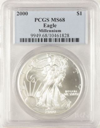 2000 Millennium Silver Eagle Pcgs Ms68 Ms 68 Rarest Only 75,  000 Minted $1 photo