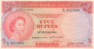 Central Bank Of Ceylon,  5 Rupee Bank Note,  Xf photo