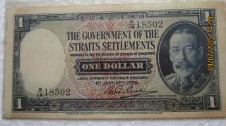1935 $1 Note Straits Settlements Singapore Malaya Dollar Banknote photo