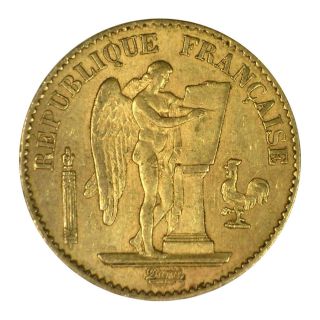 1876 A France 20 Francs Lucky Angel Gold Coin photo