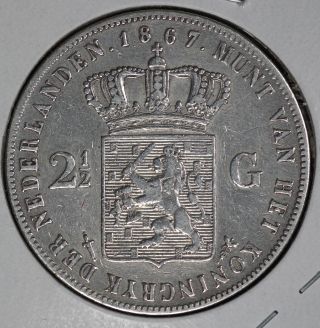 1867 Netherlands 2 1/2 Gulden - Xf Coin photo