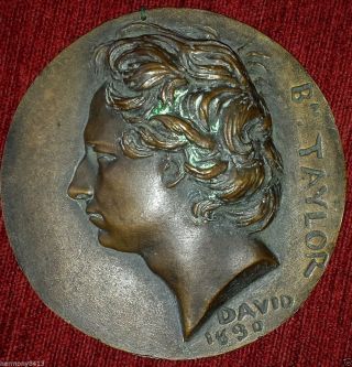 Xrare French Bronze Medallion Famous Baron Taylor By David D ' Angers 1830 photo
