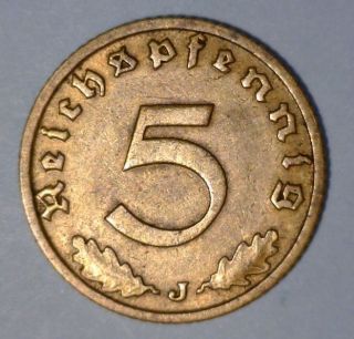 Germany 5 Reichspfennig 1939 - J Very Fine,  Coin - 3rd Reich World War Ii (wwii) photo