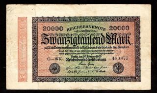 Germany 1923 20000 Reichmark Mark Circulated Banknote photo