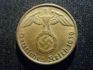 1939 - F - German - Ww2 - 5 - Reichspfennig - Germany - Nazi Coin - Swastika - World - Ab - 5555 - Cent photo