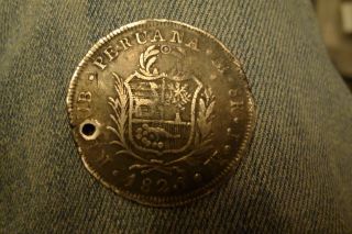 1825 Silver Large Eight 8 Real Peru Peruvian Coin photo