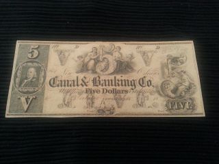 102 - Canal & Banking Orleans 1800 ' S Obsolete Us Banknote $5 Five Dollars Cu photo