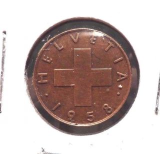 Circulated 1958 1 Rappen Swiss Coin (70815) photo