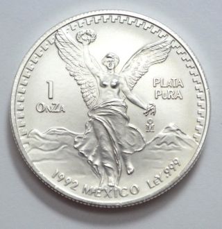 Rare Type Ii,  1992 Silver Mexico Mexican Libertad,  1 Onza,  Pura Plata, photo