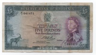 Rhodesia 5 Pounds 1964 Pick 26 A Look Scans photo