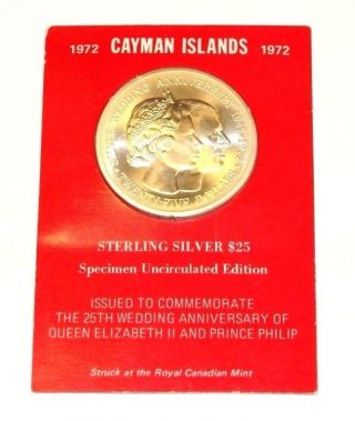 Sterling Silver 1972 Cayman Islands $25 Uncirculated Commemorative Coin De12864 photo