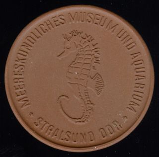 Germany Stralsund Museum And Aquarium Seahorse Porcelain Medallion Unc photo