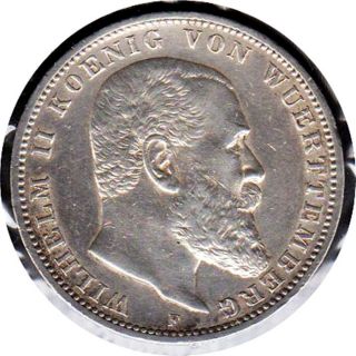 Decent Wurttemberg 1914 - F 90 Silver Three Mark Coin (km 635) photo