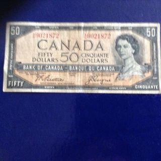 1954 Canadian Fifty Dollar Bill ($50) Beattie/coyne photo