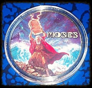 Moses Ten Commandments Religious 713 - 1 Oz - Colorized Gold / Brass Art Round photo