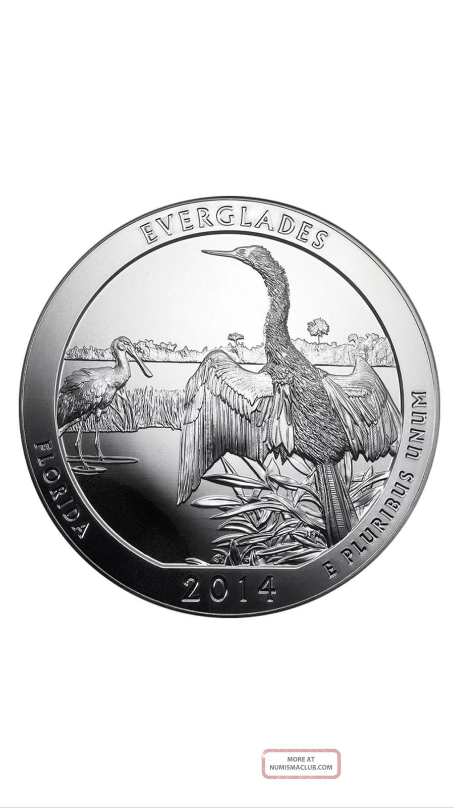 2014 5 Oz Silver Atb Everglades National Park Coin