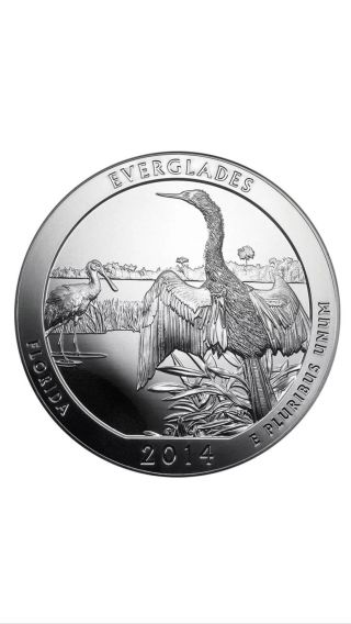 2014 5 Oz Silver Atb Everglades National Park Coin photo