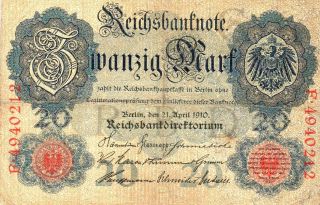 Xxx - Rare German 20 Mark Empire Banknote From 1910 photo