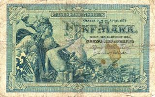 Xxx - Rare German 5 Mark Empire Banknote From 1904 photo