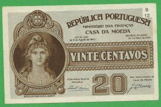 Portuguese Banknote Portugal 20 Centavos 1922 Casa Da Moeda Pick 102 Unc photo