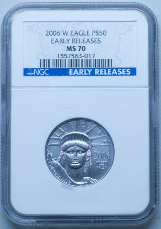 2006 - W $50 Half Ounce Platinum Eagle Ms70 Early Releases Ngc photo