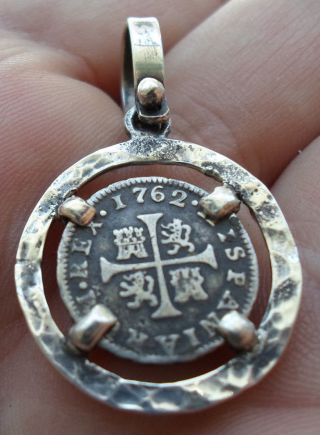 1762 Silver Spanish 1/2 Reales Treasure Cob Con Pendant (not Atocha) photo