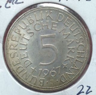 German Silver 1967 J 5 Mark Coin photo