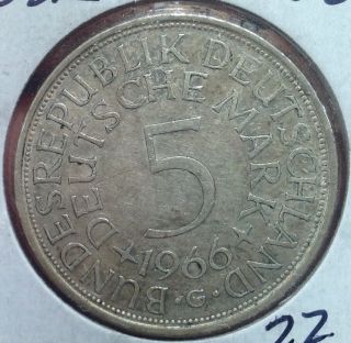 German Silver 1966 G 5 Mark Coin photo
